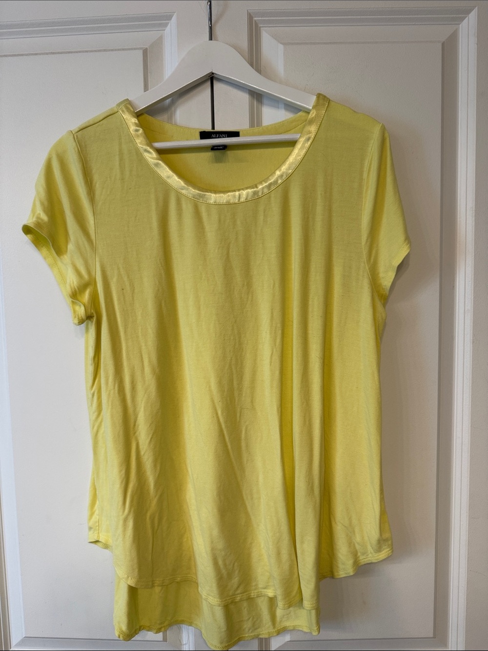 Alfani Lemon Yellow Scoop-Neck Short Sleeve Tee with Silk Touch around neck